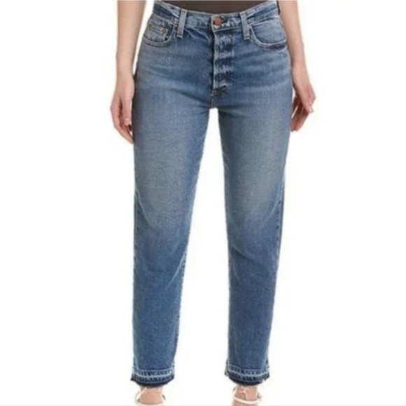 Alice + Olivia Jeans Straight Stretch Cropped Raw Hem 27W - Picture 1 of 16